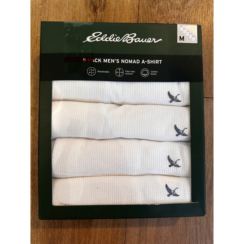 Eddie Bauer Mens Nomad A-Shirt 5 Pack White Ribbed Tank Top Undershirts Size M